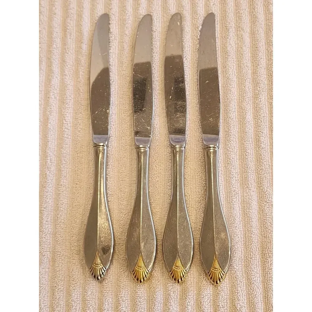 4 Oneida Golden Royal Flute Dinner Knives Community Stainless Flatware READ
